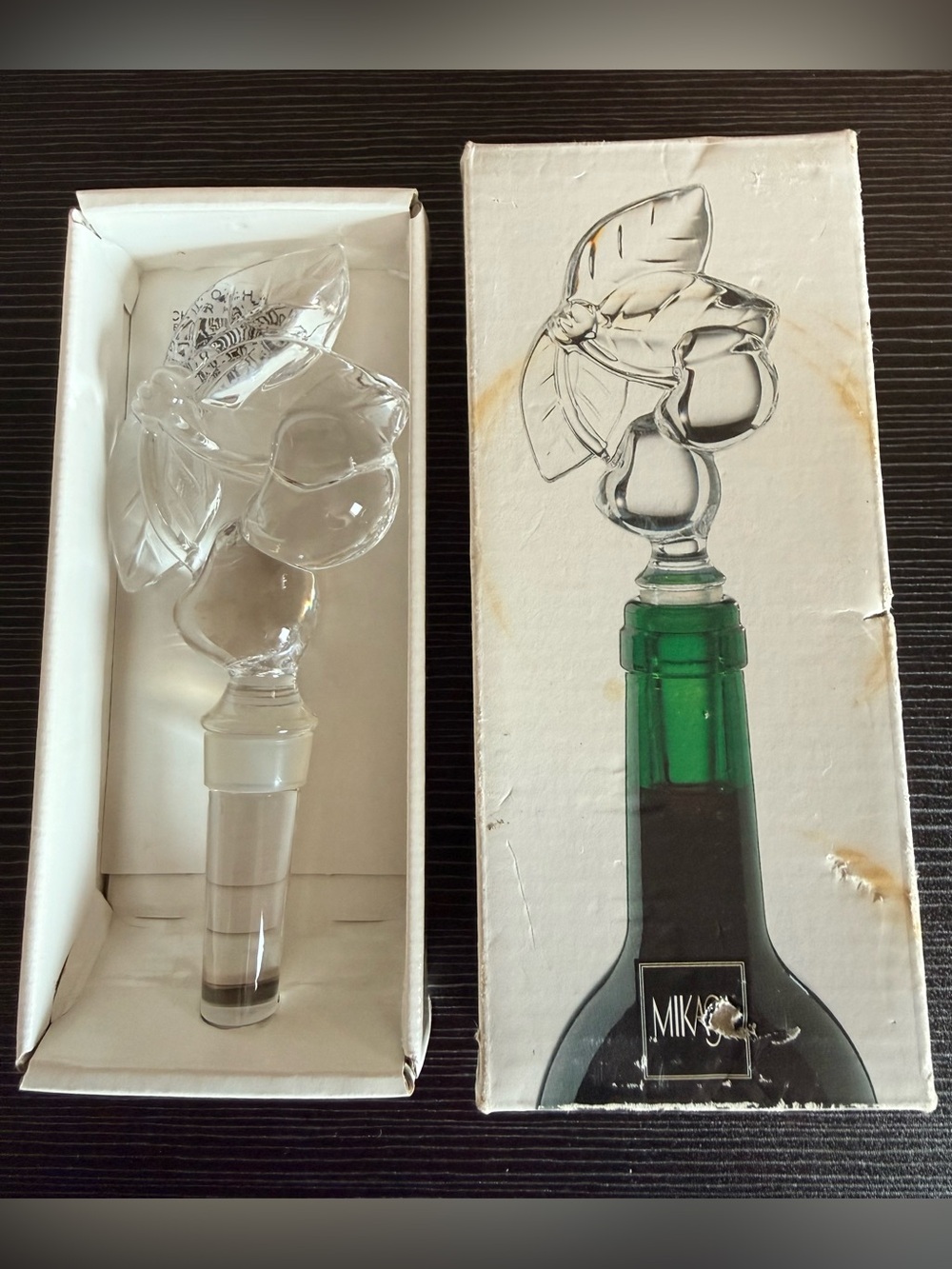 Vintage Mikasa Cherry Orchard Full Lead Crystal Wine Bottle Stopper NIB